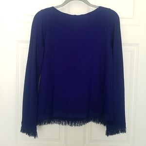 Blue Ann Taylor Sweater with Fringe Trim